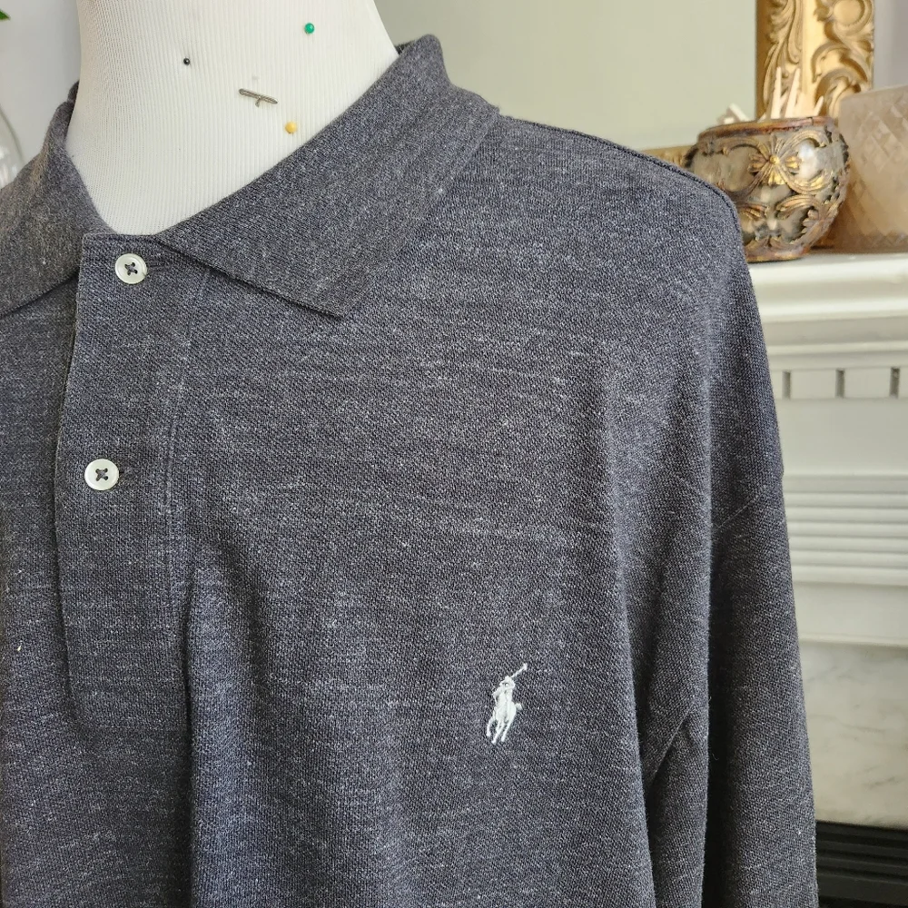 Polo Ralph Lauren Gray Polo Shirt Marled Preppy Heritage Long Sleeve Size 4XB
